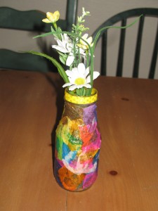 Gracie made this beautiful modge podge vase, complete with silk flowers!